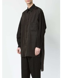 schwarzes vertikal gestreiftes Langarmhemd von Yohji Yamamoto