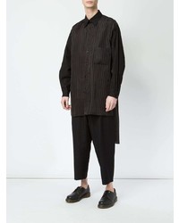 schwarzes vertikal gestreiftes Langarmhemd von Yohji Yamamoto