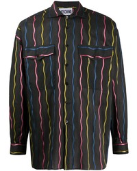schwarzes vertikal gestreiftes Langarmhemd von Moschino