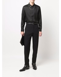 schwarzes vertikal gestreiftes Langarmhemd von Saint Laurent