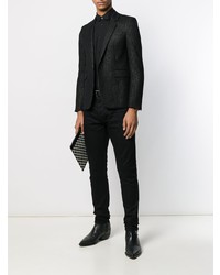 schwarzes vertikal gestreiftes Langarmhemd von Saint Laurent