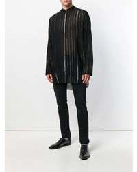 schwarzes vertikal gestreiftes Langarmhemd von Saint Laurent