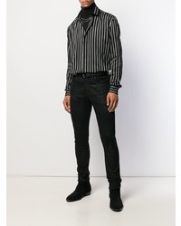 schwarzes vertikal gestreiftes Langarmhemd von Saint Laurent