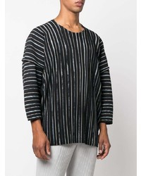 schwarzes vertikal gestreiftes Langarmshirt von Homme Plissé Issey Miyake