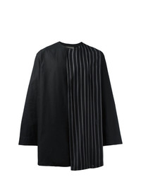 schwarzes vertikal gestreiftes Leinen Langarmhemd von Yohji Yamamoto