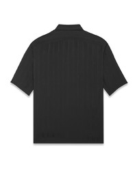 schwarzes vertikal gestreiftes Seide Kurzarmhemd von Saint Laurent