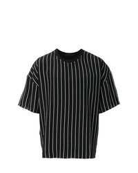 schwarzes vertikal gestreiftes T-Shirt mit einem Rundhalsausschnitt von Haider Ackermann