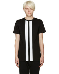 schwarzes vertikal gestreiftes T-Shirt mit einem Rundhalsausschnitt von Pyer Moss