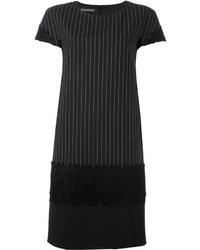 schwarzes vertikal gestreiftes Wollkleid von Alberta Ferretti