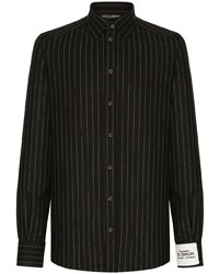schwarzes vertikal gestreiftes Wolllangarmhemd von Dolce & Gabbana