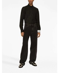 schwarzes vertikal gestreiftes Wolllangarmhemd von Dolce & Gabbana