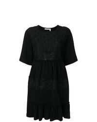 schwarzes verziertes ausgestelltes Kleid aus Spitze