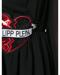 schwarzes verziertes Chiffonkleid von Philipp Plein