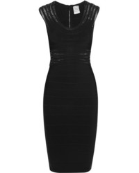schwarzes verziertes figurbetontes Kleid von Herve Leger