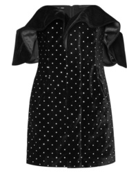 schwarzes verziertes gerade geschnittenes Kleid aus Samt