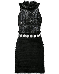 schwarzes verziertes gerade geschnittenes Kleid aus Spitze