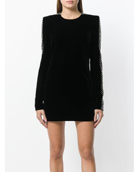 schwarzes verziertes gerade geschnittenes Kleid von Saint Laurent