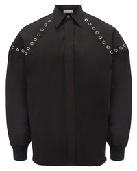 schwarzes verziertes Langarmhemd von Alexander McQueen