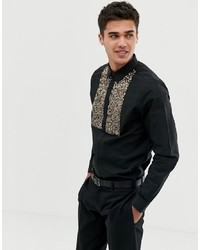 schwarzes verziertes Langarmhemd von Burton Menswear