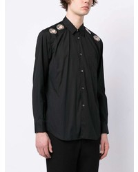 schwarzes verziertes Langarmhemd von Comme Des Garcons SHIRT