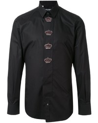 schwarzes verziertes Langarmhemd von Dolce & Gabbana