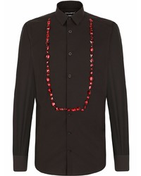 schwarzes verziertes Langarmhemd von Dolce & Gabbana