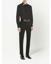 schwarzes verziertes Langarmhemd von Alexander McQueen