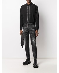 schwarzes verziertes Langarmhemd von DSQUARED2