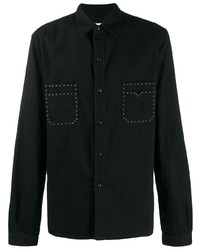 schwarzes verziertes Langarmhemd von Saint Laurent