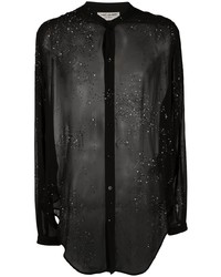 schwarzes verziertes Langarmhemd von Saint Laurent