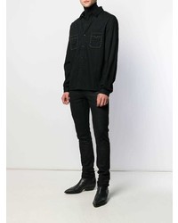 schwarzes verziertes Langarmhemd von Saint Laurent