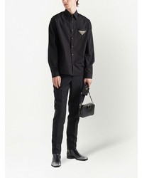 schwarzes verziertes Langarmhemd von Prada