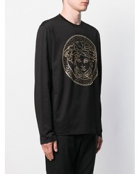 schwarzes verziertes Langarmshirt von Versace