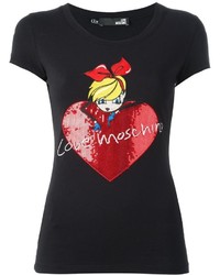 schwarzes verziertes Pailletten T-shirt von Love Moschino
