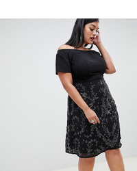 schwarzes verziertes schulterfreies Kleid von Lovedrobe Luxe Plus