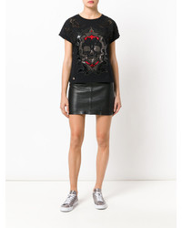 schwarzes verziertes Spitze T-shirt von Philipp Plein