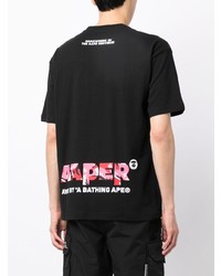 schwarzes verziertes T-Shirt mit einem Rundhalsausschnitt von AAPE BY A BATHING APE