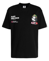schwarzes verziertes T-Shirt mit einem Rundhalsausschnitt von AAPE BY A BATHING APE