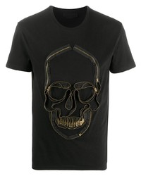 schwarzes verziertes T-Shirt mit einem Rundhalsausschnitt von Alexander McQueen
