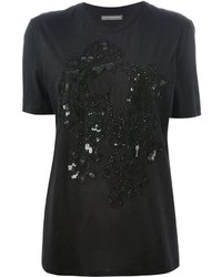 schwarzes verziertes T-Shirt mit einem Rundhalsausschnitt von Alexander McQueen