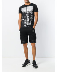 schwarzes verziertes T-Shirt mit einem Rundhalsausschnitt von Philipp Plein