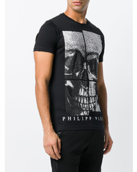 schwarzes verziertes T-Shirt mit einem Rundhalsausschnitt von Philipp Plein