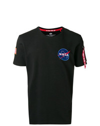 schwarzes verziertes T-Shirt mit einem Rundhalsausschnitt von Alpha Industries