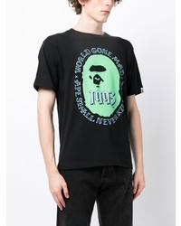 schwarzes verziertes T-Shirt mit einem Rundhalsausschnitt von A Bathing Ape