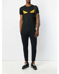 schwarzes verziertes T-Shirt mit einem Rundhalsausschnitt von Fendi