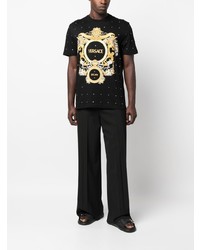 schwarzes verziertes T-Shirt mit einem Rundhalsausschnitt von Versace