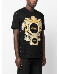 schwarzes verziertes T-Shirt mit einem Rundhalsausschnitt von Versace