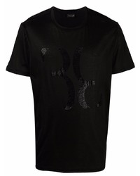 schwarzes verziertes T-Shirt mit einem Rundhalsausschnitt von Billionaire