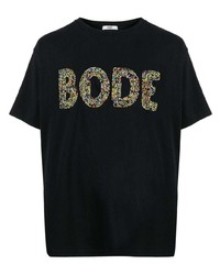schwarzes verziertes T-Shirt mit einem Rundhalsausschnitt von Bode