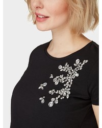 schwarzes verziertes T-Shirt mit einem Rundhalsausschnitt von Bonita